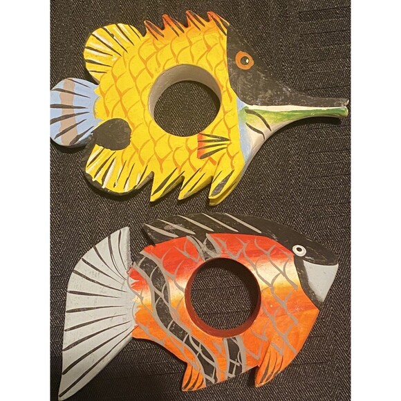 Tropical fish Wooden hand painted napkin holders set of 10 - Picture 2 of 6